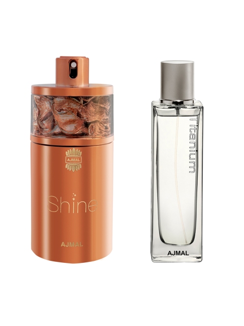 

Ajmal Unisex Set of 2 Shine EDP 75ML & Titanium EDP 100ML Perfume Scent for skin, Brown