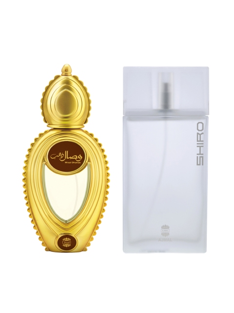 

Ajmal Unisex Set Of 2 Wisal Dhahab EDP 50ML & Shiro EDP 90ML Perfumes Scent for skin, Gold