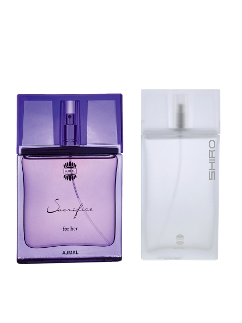 

Ajmal Unisex Set Of 2 Sacrifice for Her EDP 50ML & Shiro EDP Perfume Scent for Skin 90ML, White