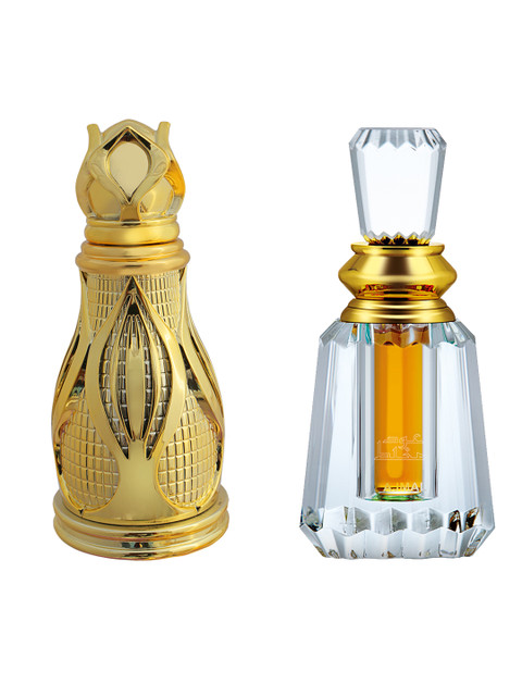 

Ajmal Unisex Set Of 2 Oudh Mukhallat CP 6ml & Khofooq CP 18ml Free from Alcohol Attar, Gold