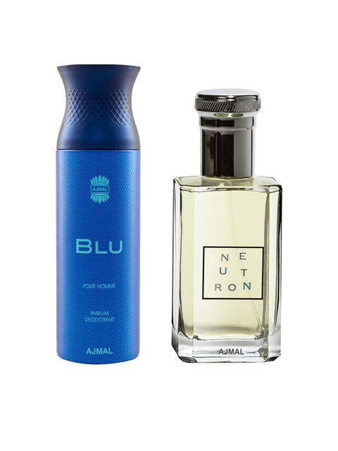 

Ajmal Unisex Set of BLU Deodorant 200 ml & Neutron EDP Citrus Perfume 100 ml, Black