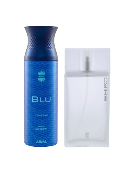 

Ajmal Men Set Of 2 Shiro EDP Perfume Scent for skin 90ml & Blu Deodarant Body Spray 200ml, White