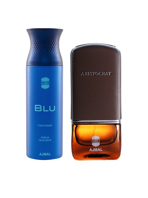 

Ajmal Set of Aristocrat EDP & BLU Perfume Deodorant, Brown