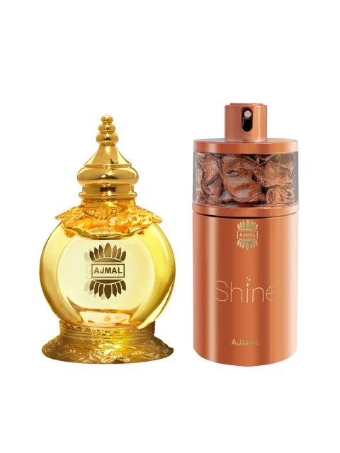 

Ajmal Unisex Set of 2 Shine EDP 75ml & Mukhallat Al Wafa CP 12ml Perfume, Brown