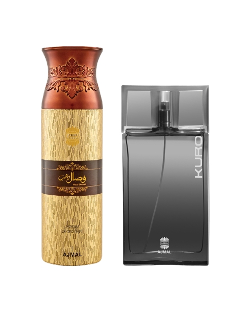 

Ajmal Men Set Of 2 Kuro EDP 90ml & Wisal Dhahab Deo 200ml Perfume, Black