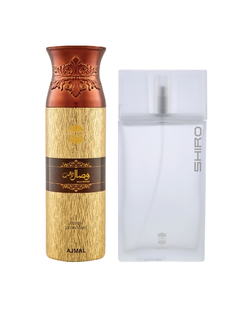 

Ajmal Set of Men Wisal Dahab Perfume Deodorant & Shiro Citrus EDP (200 ml+90 ml), White