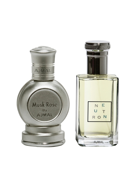 

Ajmal Unisex Set of 2 Neutron EDP Perfume scent for Skin 100ml & Musk Rose Attar 12 ml, Black