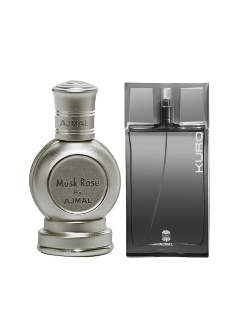 

Ajmal Set of Unisex Musk Rose Concentrated Perfume & Men Kuro Fresh EDP (12 ml+90ml), Black
