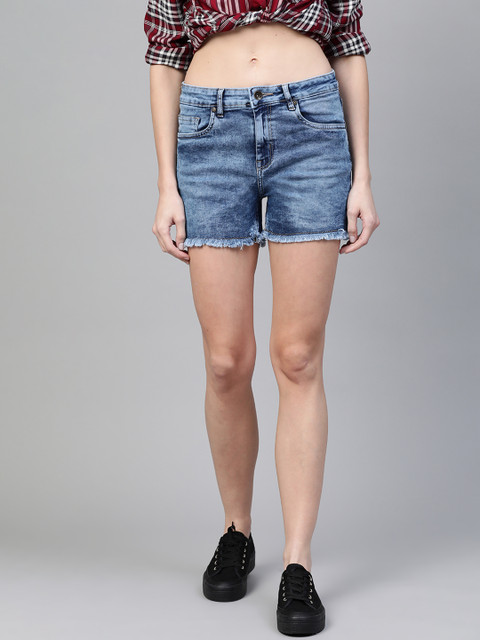 

Roadster Women Blue Acid Wash Regular Fit Denim Shorts