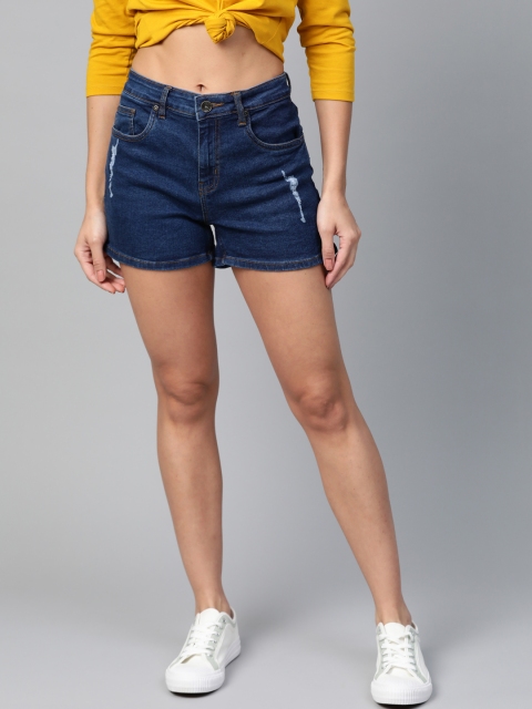 

Roadster Women Navy Blue Solid Regular Fit Denim Shorts