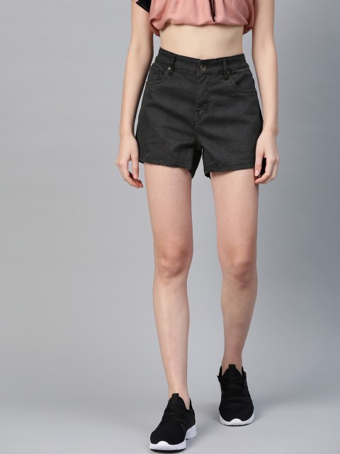 

Roadster Women Charcoal Grey Solid Regular Fit Denim Shorts