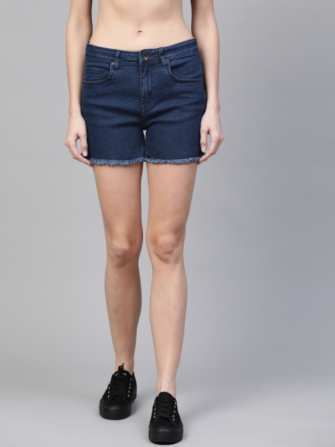 

Roadster Women Navy Blue Solid Regular Fit Denim Shorts
