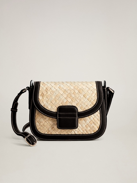 

MANGO Beige & Black Colourblocked Sling Bag