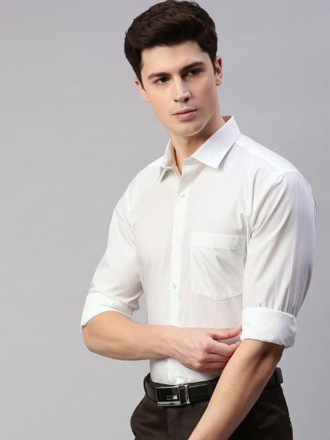 

Park Avenue Men White & Green Slim Fit Printed Formal Shirt