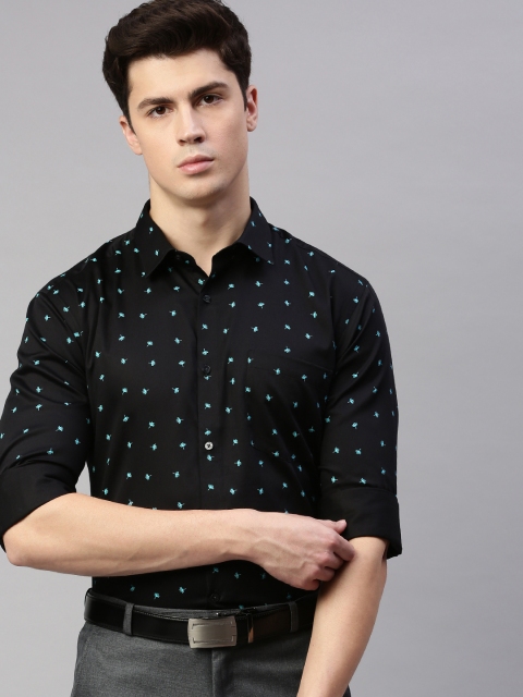 

Park Avenue Men Black & Blue Slim Fit Floral Printed Formal Shirt