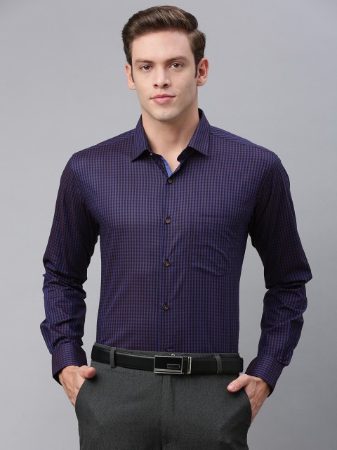 

Park Avenue Men Blue & Brown Slim Fit Checked Formal Shirt