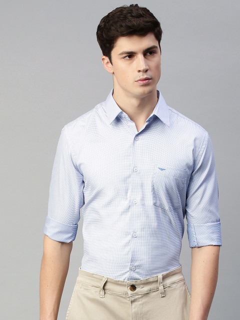 

Park Avenue Men Blue & White Slim Fit Self Design Smart Casual Shirt
