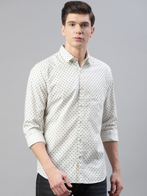 

Raymond Men Off-White & Navy Blue Slim Fit Printed Casual Shirt
