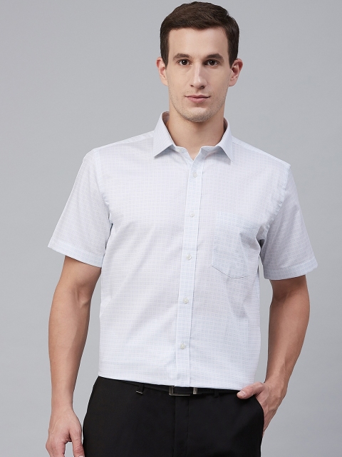 

Park Avenue Men White & Blue Regular Fit Checked Formal Shirt