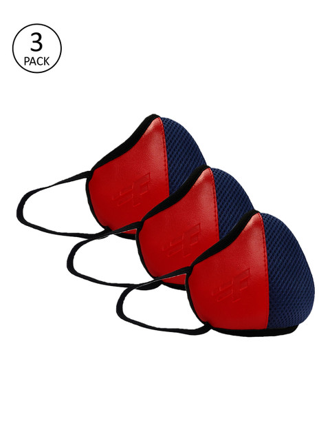 

F Gear Unisex Pack of 3 Red & Navy Blue Colourblocked 7-Ply Protective Outdoor Masks, Multi