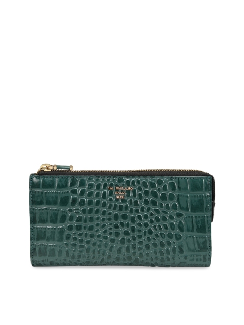 

Da Milano Women Green Crocodile Skin Textured Leather Zip Around Wallet