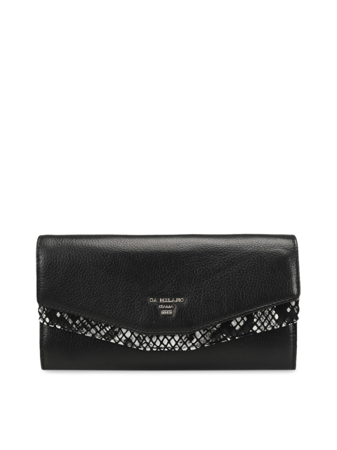 

Da Milano Women Black Leather Textured Envelope Wallets