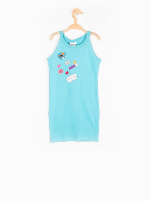 

Peppermint Girls Turquoise Blue Self Design T-shirt Dress