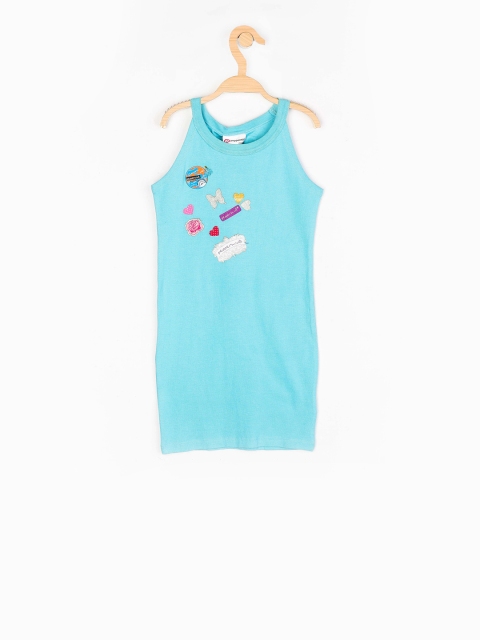 

Peppermint Girls Turquoise Blue Self Design T-shirt Dress