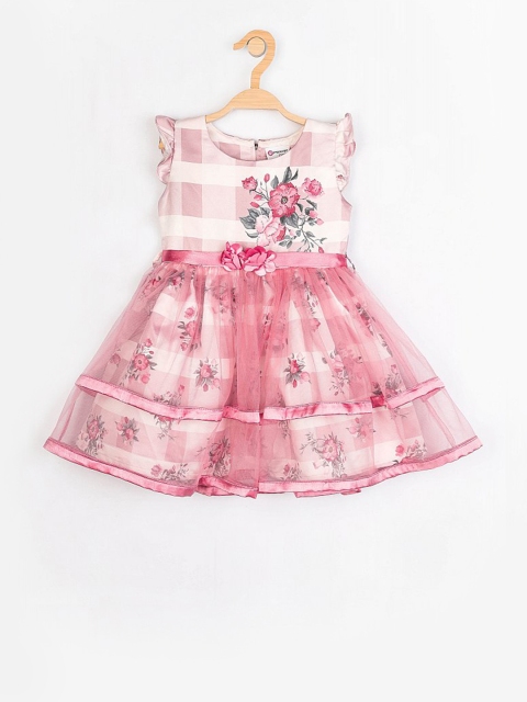 

Peppermint Girls Pink & Off-White Printed Fit and Flare Dress