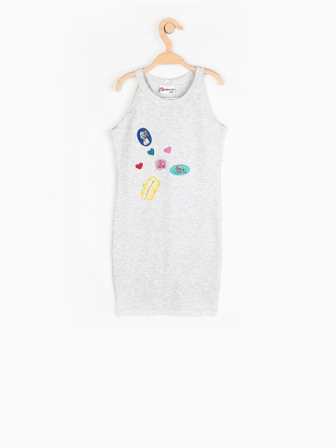 

Peppermint Girls Grey Melange Self Design T-shirt Dress