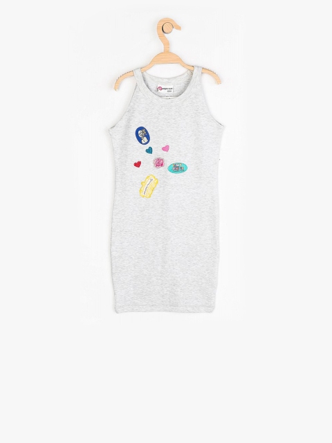 

Peppermint Girls Grey Melange Self Design T-shirt Dress