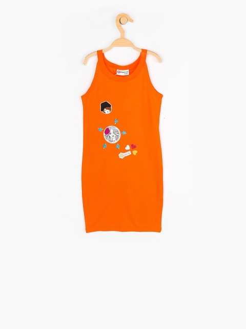 

Peppermint Girls Orange Self Design T-shirt Dress