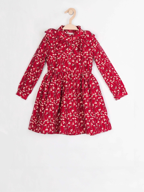 

Peppermint Girls Red & Peach-Coloured Printed Fit and Flare Dress