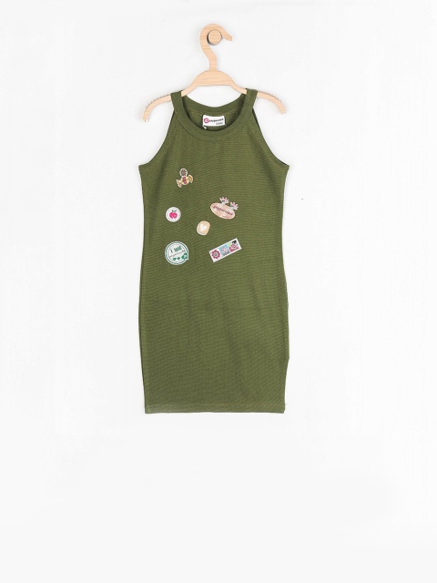 

Peppermint Girls Olive Green Solid Sheath Dress