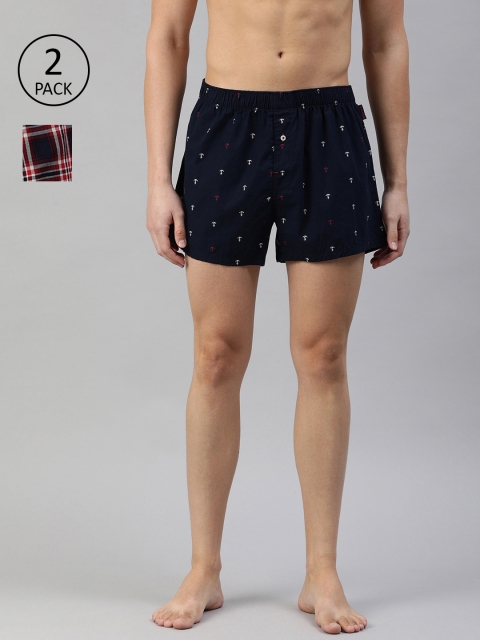 

THE BEAR HOUSE Men BISTRO Pack of 2 Navy Blue and White Printed Boxers