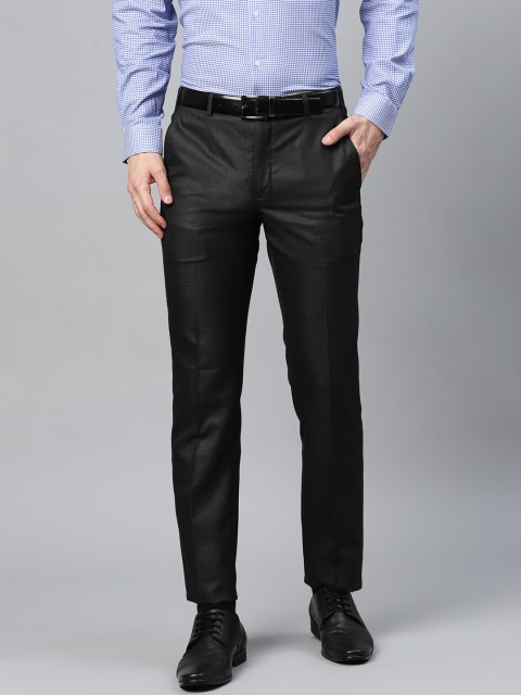 

Park Avenue Men Black Super Slim Fit Self Checked Formal Trousers