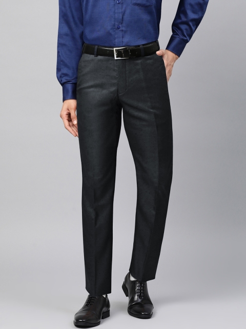 

Park Avenue Men Navy Blue & Black Super Slim Fit Checked Formal Trousers