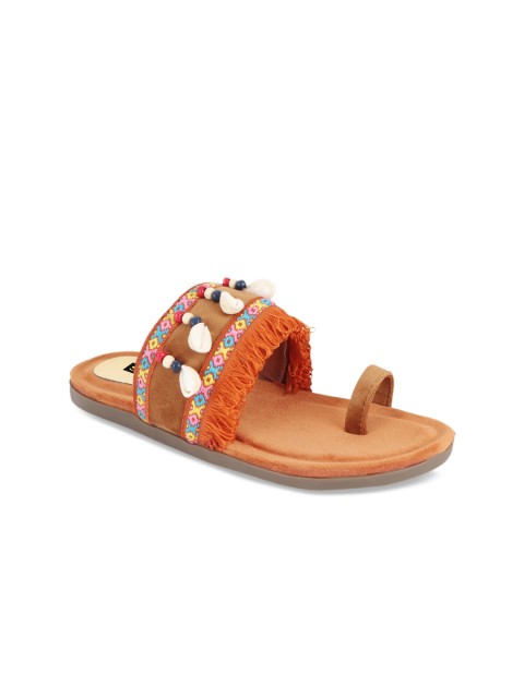 

Shoetopia Women Tan Brown Embellished One Toe Flats