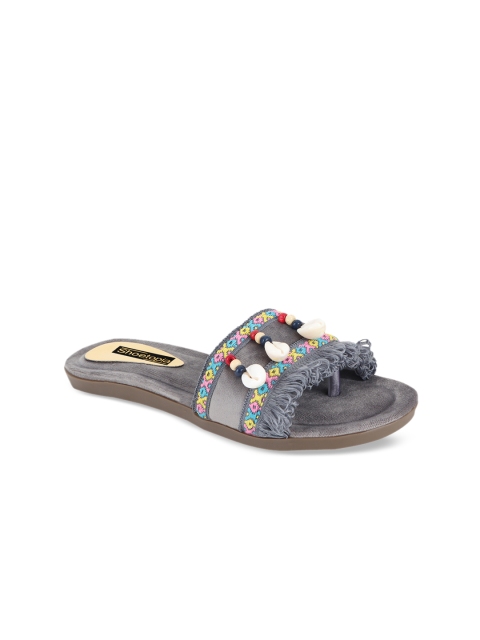 

Shoetopia Women Grey Embellished Open Toe Flats