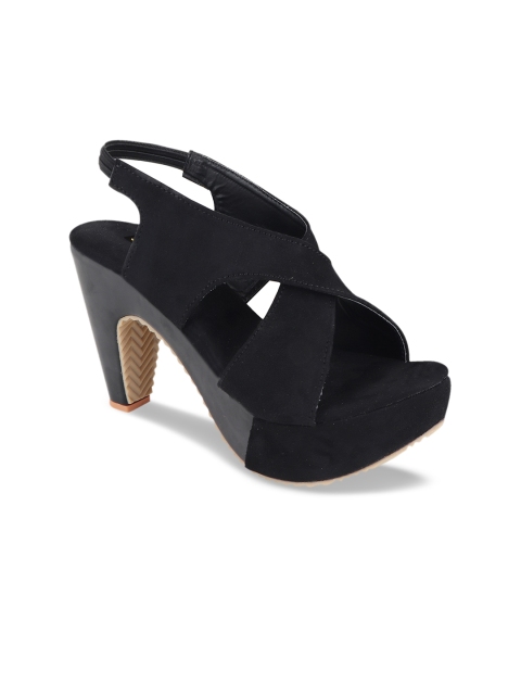 

Shoetopia Women Black Solid Suede Heels