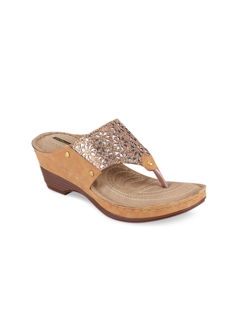 

Shoetopia Women Copper-Toned & Brown Embellished Wedge Heels