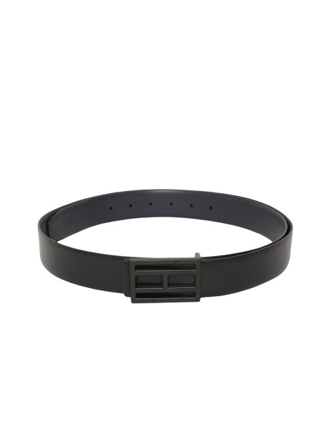 

Tommy Hilfiger Unisex Black & Navy Blue Solid Reversible Leather Belt