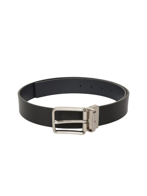

Tommy Hilfiger Unisex Black & Navy Blue Textured Reversible Leather Belt