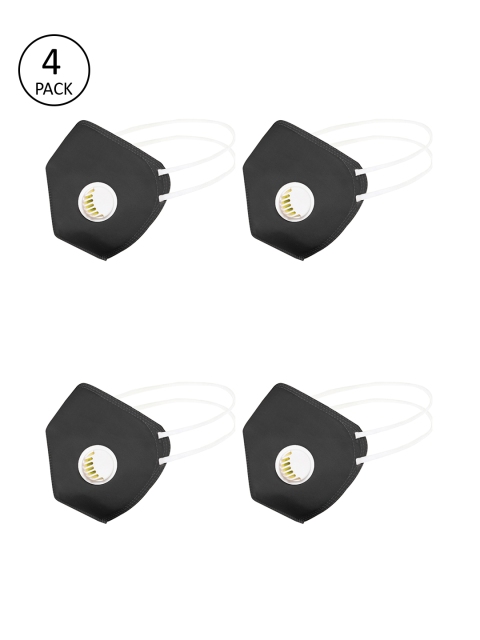 

JS Care Kids 4 Pcs 6-Ply Anti Viral Anti Bacterial and Reusable N95 Valved Face Masks, Black