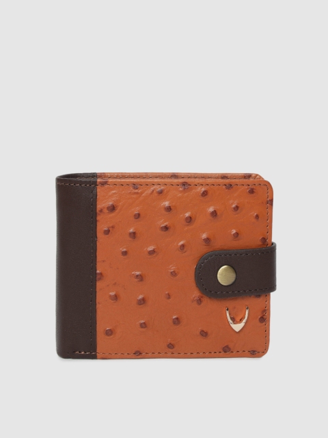 

Hidesign Men Tan-Brown Ostrich Skin Textured Two Fold Leather Wallet