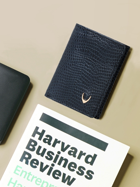 Men Blue Snakeskin Textured Three Fold leather Wallet