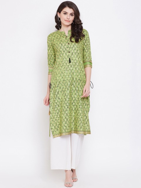 

Desi Rang Women Green Printed Straight Kurta
