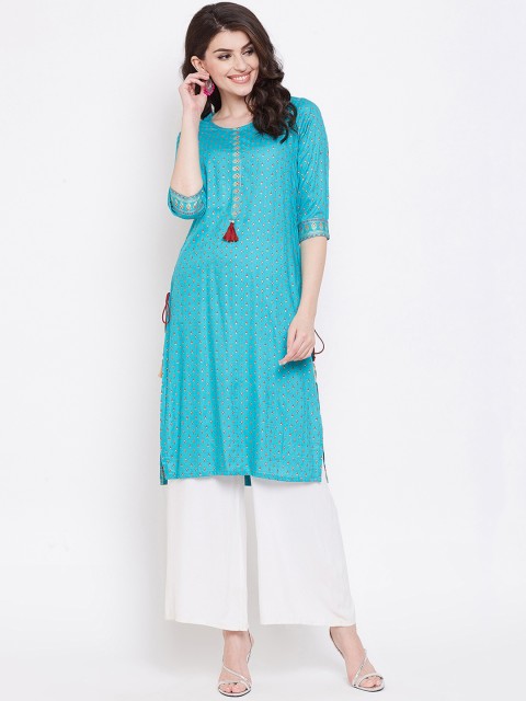 

Desi Rang Women Blue Printed Straight Kurta