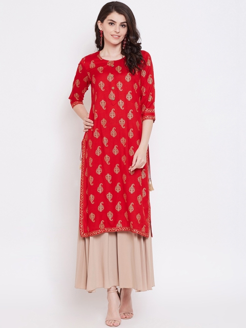 

Desi Rang Women Red Printed Straight Kurta