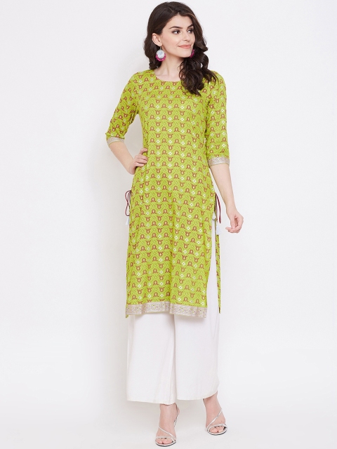 

Desi Rang Women Green Printed Straight Kurta